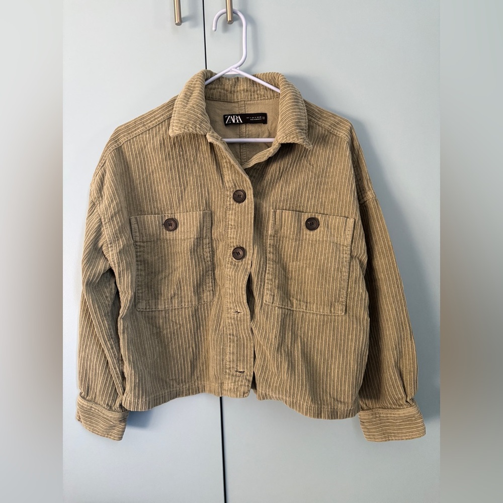 Zara Green Corduroy Cropped Shacket Size S
